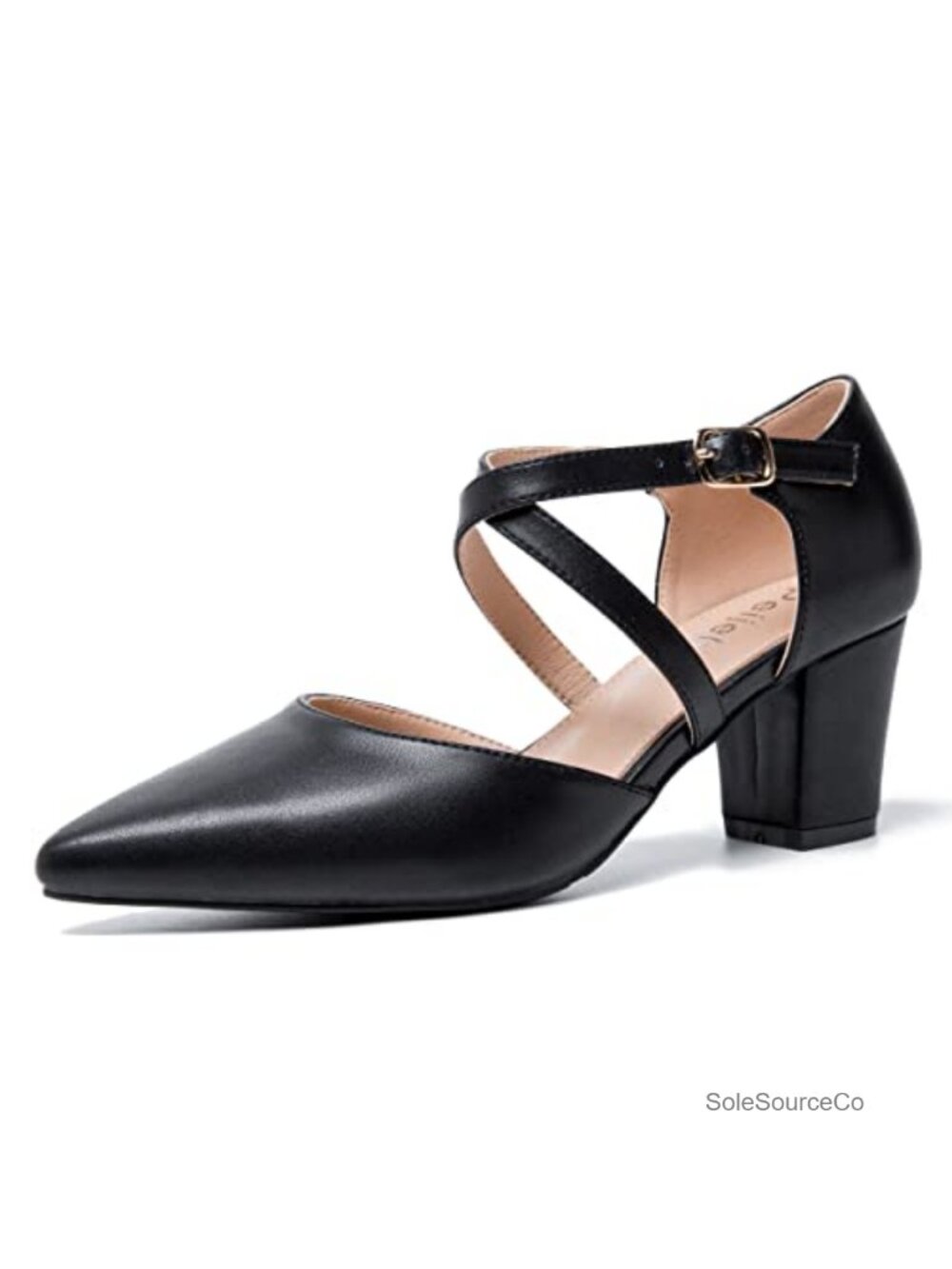 Pointed Toe Pumps with Cross-Strap and Block Heel Dress Shoes for Women